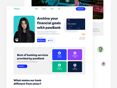 pawBank - Digital Bank Company Landing Page agency bank branding design digital digital bank figma finance landing page modern money pawbank ui website