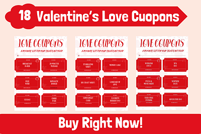 18 Valentine's Love Coupons Bundle 3d abstract art aesthetic aesthetic print aesthetic printable aesthetic wall art animation artist branding design graphic design illustration logo love cuopons motion graphics ui valentines valentines game valentines template
