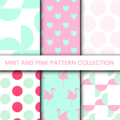 Mint and pink pattern collection branding graphic design illustration package pattern pattern design vector wallpaper wrope paper