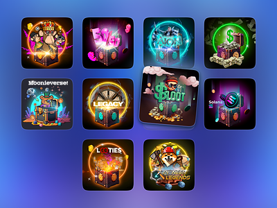 Looties - Loot Boxes Icons Design 2d blockchain box design case case icon casino casino icons chest crypto crypto casino gambling game gaming igaming illustration loot box online casino open case thumbnails