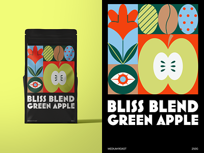 Coffee Beans Packaging Design apple art blend brand branding coffee colorful design flat geometric graphic design green illustration illustrator logo package packaging typography ui yellow