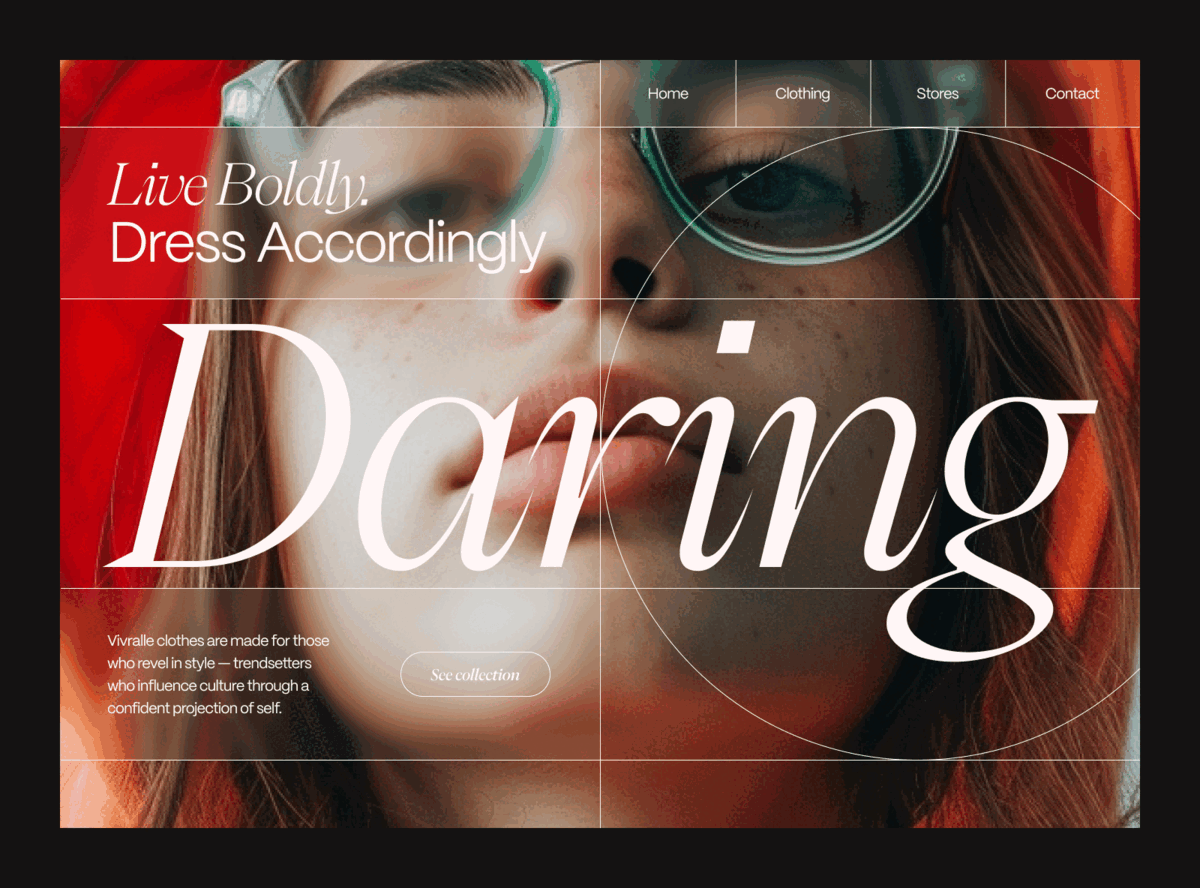 Daring - Fashion Website Concept big blur bold ecommece fashion geometric geometry imagery landing page lines model models sale shop style typography ui web design website