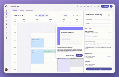 Zoom integration with Outreach calendar after effect animation calendar calendar integration figma figma motion guide meetings minimal motion graphic product guide product promotion sales video conferencing zoom