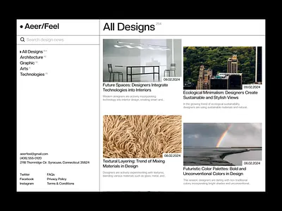Aeer/Feel. Design news platform. Interactive design layout. animation interface article blog brutalism design digital fashion design font graphic design grid interaction layout minimalism news style typeface typographic ui ux website
