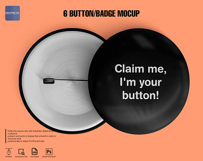 Dye sublimation mockup, Button mockup, Badge button mockup photo realistic pin mockup