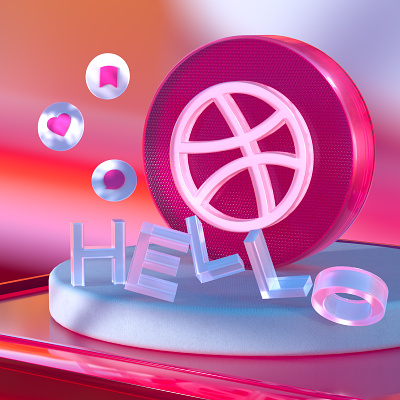 Hello Dribbble! 3d cinema 4d color composition design dribbble hello icons light logo microsoft design microsoft style motion graphics pink red redshift style