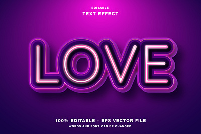 Love Neon Editable 3D Text Effect Vector 3d branding design editable text graphic design illustration logo love lovely mockup pink retro retro wave romance template text effect ui valentine valentine day vector