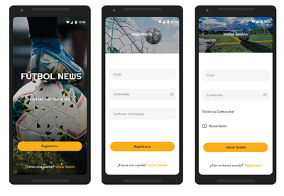 Diseño login de app fútbol news mobile ui ui design ux design