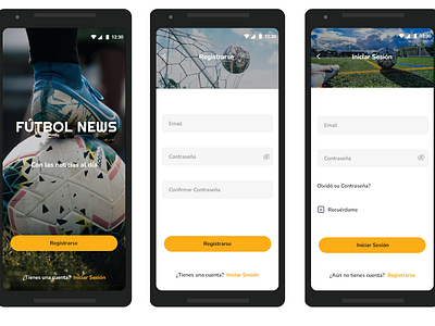 Diseño login de app fútbol news mobile ui ui design ux design