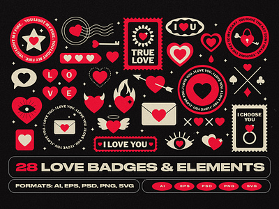 Love Badges & Elements acid badge element email eye gift heart hot i love you icon kawaii kiss love lover mail retro love romantic sticker valentine valentine day
