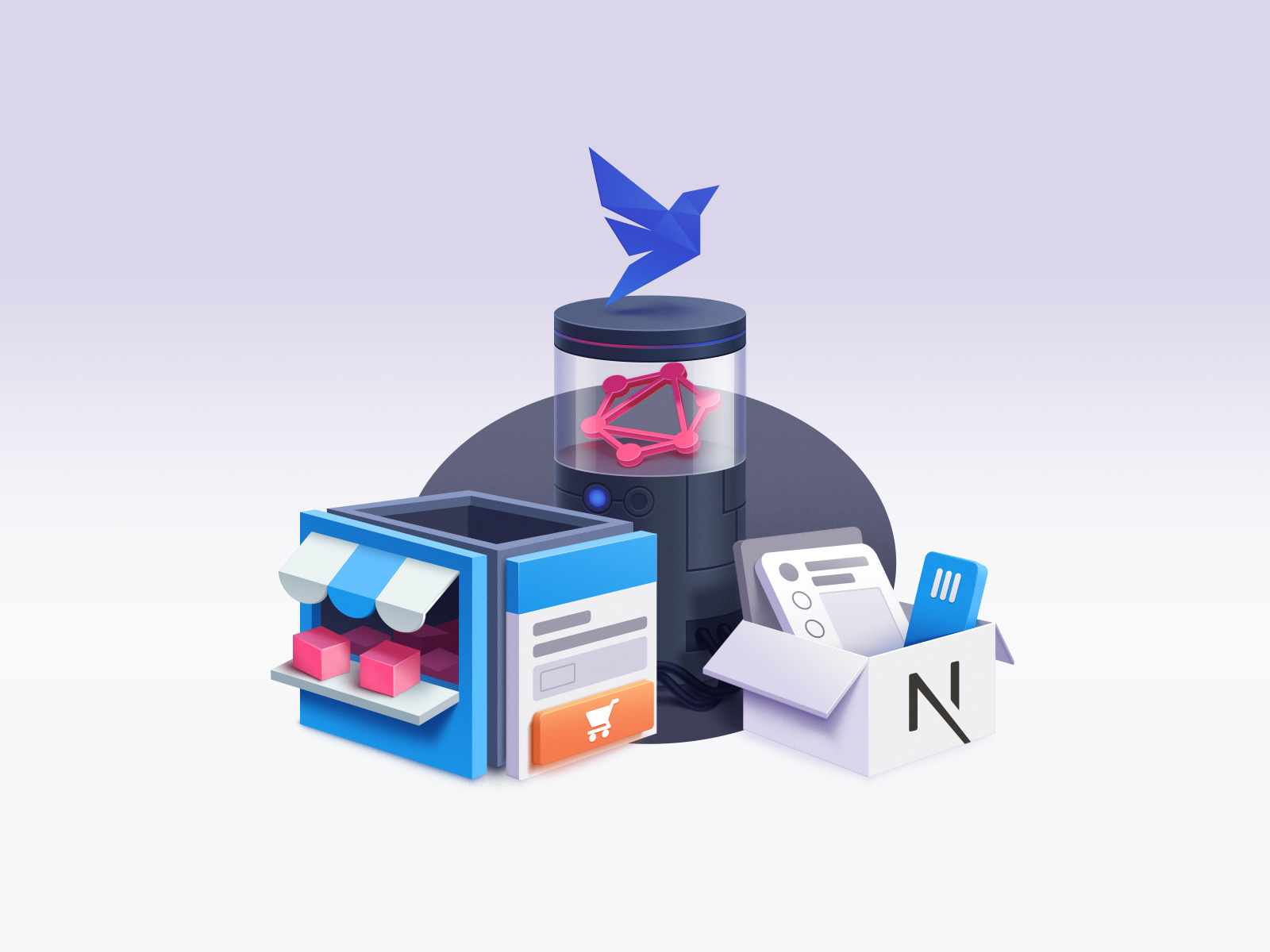 Fauna and Next js illustration 3d colorful egghead fauna illustration next js programming