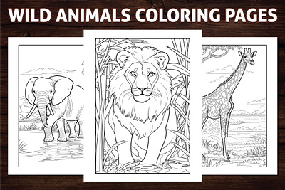 Wild Animals Coloring Pages for Adults activitybook adult coloring page african animals amazon kdp amazon kdp book design book cover coloring book coloring page coloring page for adult coloring pages design graphic design illustration kdp kdp interior pages line art line drawing safari animals vector art