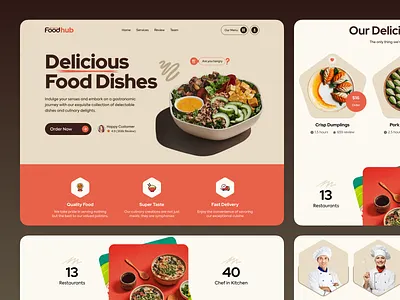 Foodhub | Website | Orbix Studio delivery design dishes e commerce website ecommerce food landing page menu minimal modern online shop orbix studio order product design responsive design restaurant service ui ui ux website