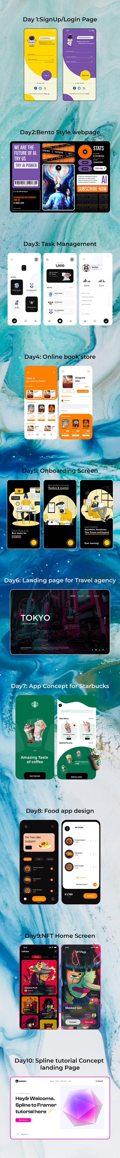Day 1-10 (UI Challenge) WIth new Design Trend ai app bento daily ui design nft travel typography website
