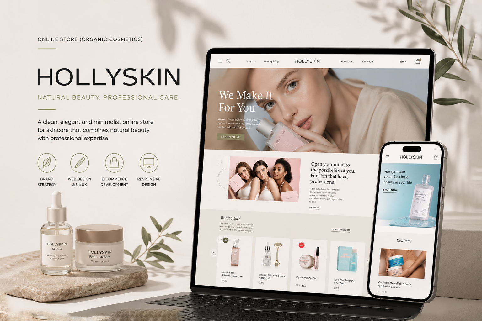HOLLYSKIN Online Store (Organic Cosmetics) 2d animation art branding design graphic graphic design icon illustration logo motion graphics ui ux vector