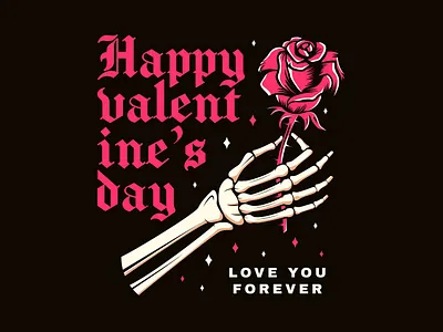 Happy Valentine's Day badge blood dark day happy illustration live logo love red rose skeleton skeleton hand valentines valentines day