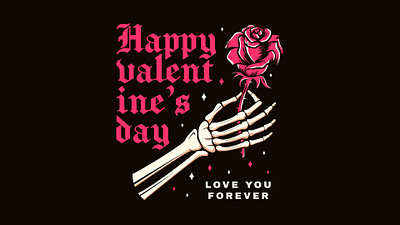 Happy Valentine's Day badge blood dark day happy illustration live logo love red rose skeleton skeleton hand valentines valentines day