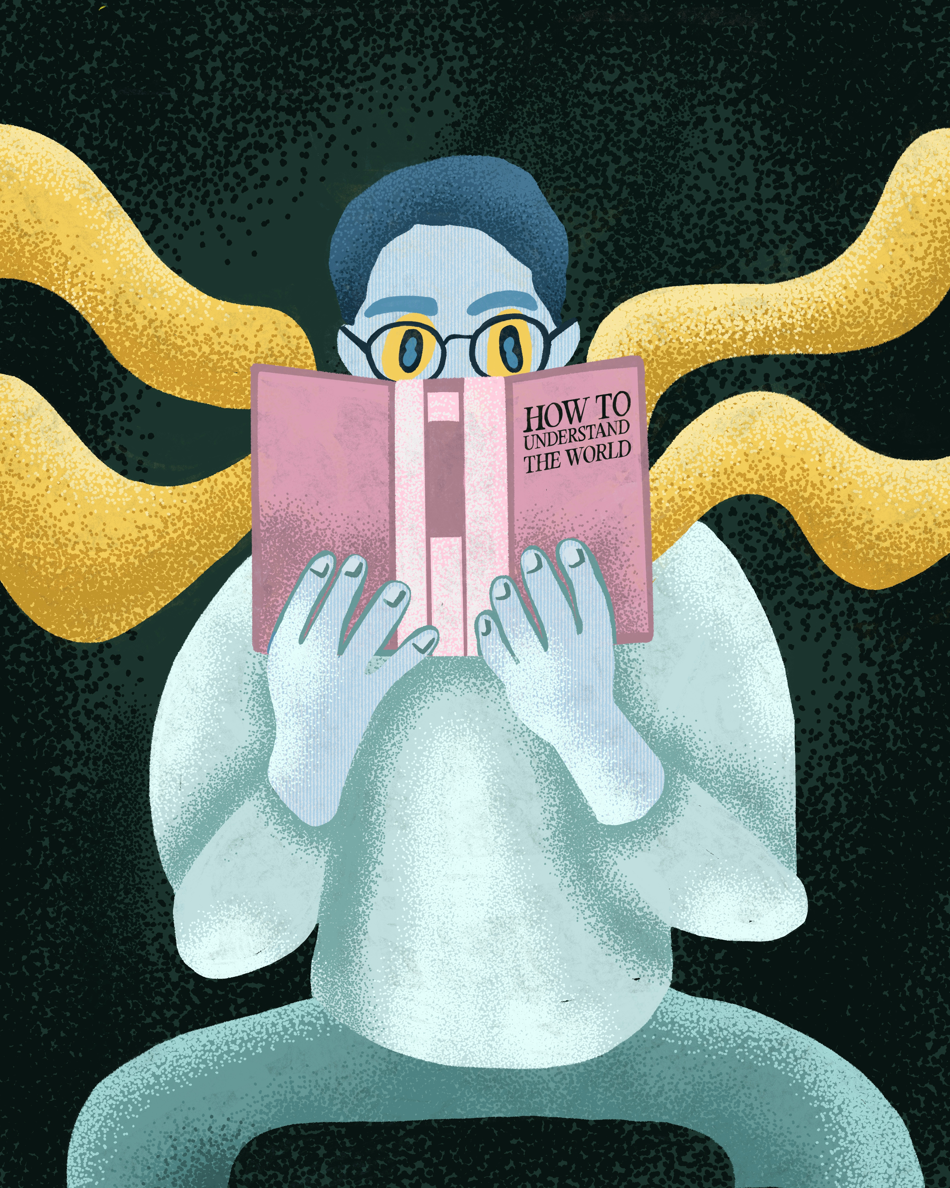 How to understand the world art direction article character character design colorful colors design graphic design illustration person with glasses procreate psychedelic stippled stipples understand the world weird