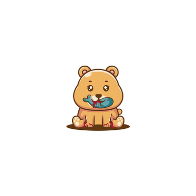 CUTE KAWAII BEAR EATING FRESH FISH animal car cartoon cute graphic design illustration logo mascot