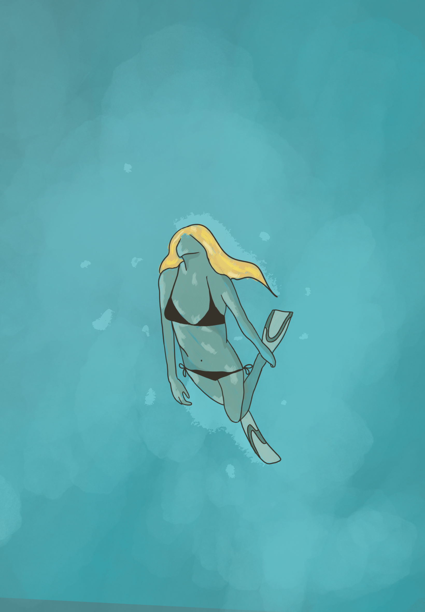 Woman underwater art direction character character design colorful diver illustration line art minimal procreate simple illustration stipples swimwear texture woman swimming