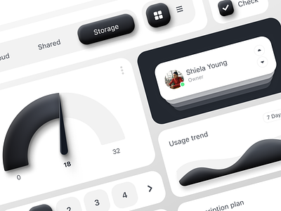 Black & White UI components button checkbox component design system neumorphism spatial toggle ui