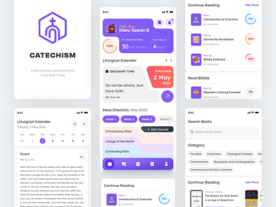Catechism - Catholics Spiritual Journey agenda app apps book store books bottom nav calendar catholics christian drawer education homescreen mobile mobile apps reading religion simple spiritual splashscreen timeline