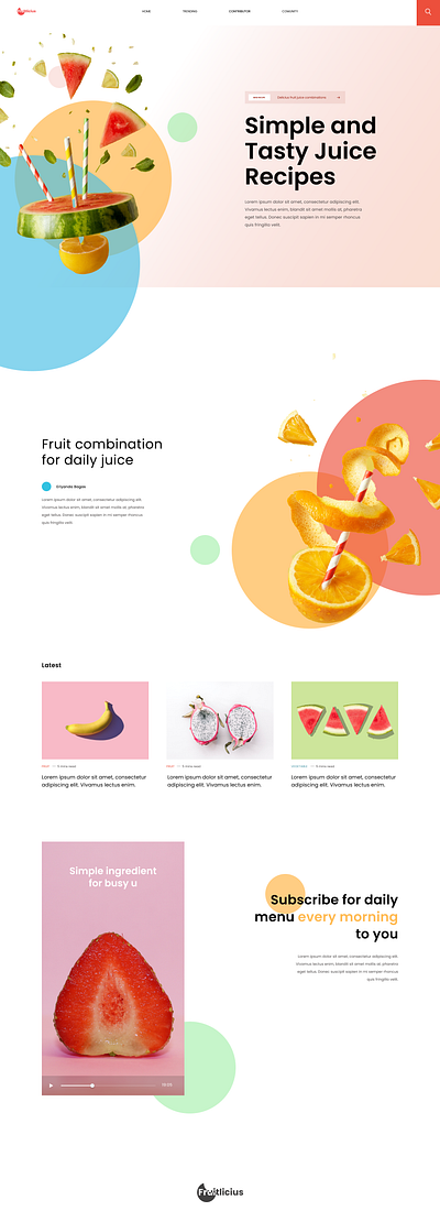 Landing page for juice recipes