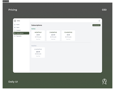 Daily UI - Subscription/Pricing admin panel app branding design illustration logo minimal typogaphy ui ui design uiuxdesign uxdesign web app web design web layout website design