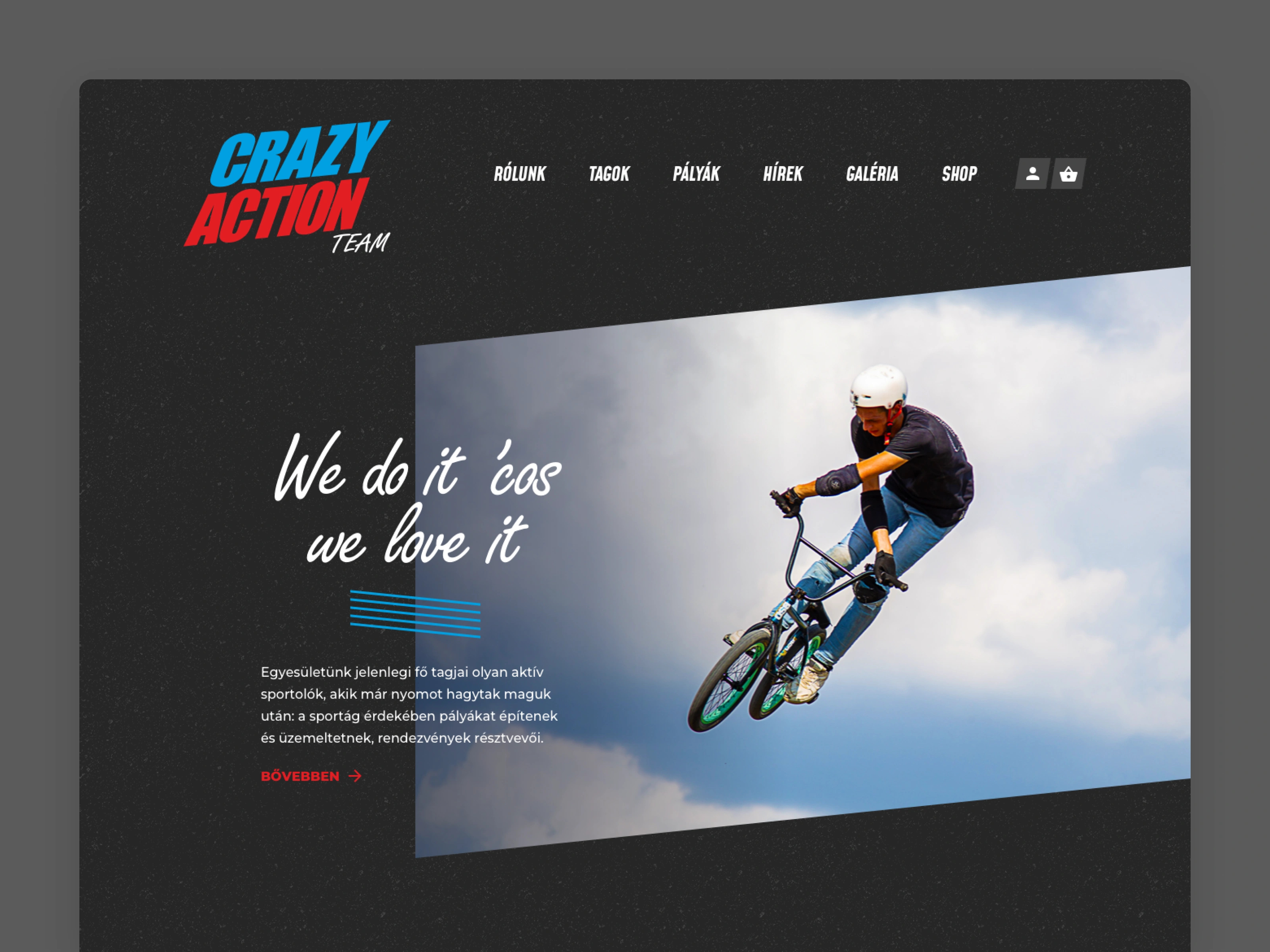 Crazy Action Team website bmx dark theme extreme sports textures web design website