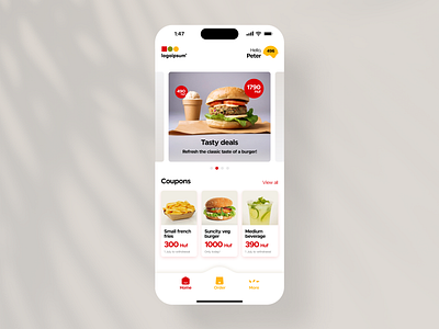 Fast-food app application clean fast food hamburger home screen light mobile app restaurant ui design
