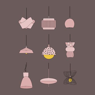 A set of stylish lamps for interior lighting app branding design graphic design illustration logo typography ui ux vector