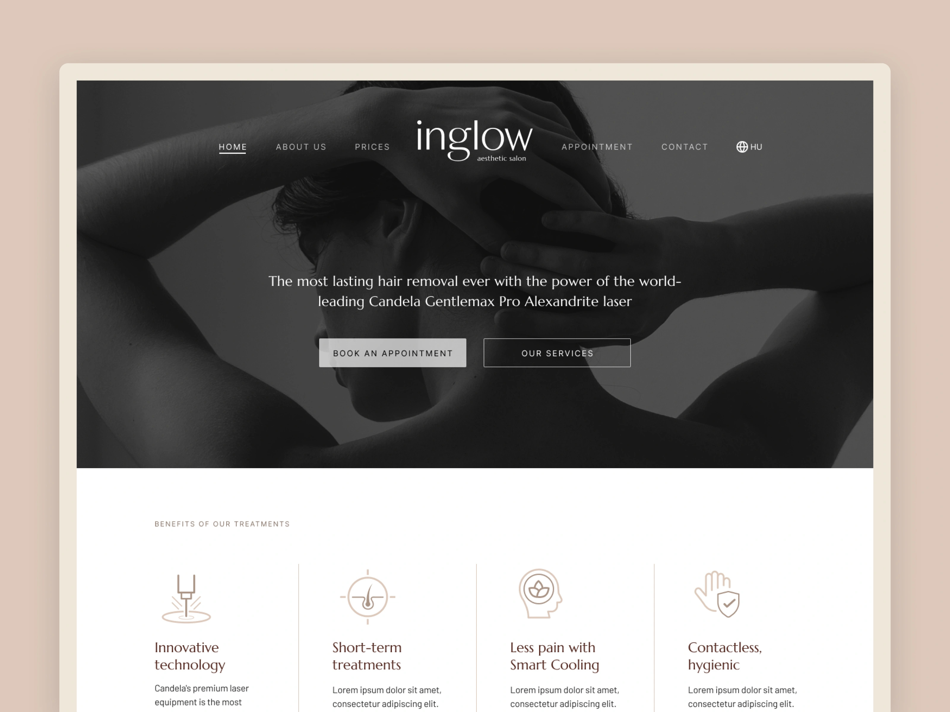 Inglow website aesthetic salon beauty salon monochrome web design website