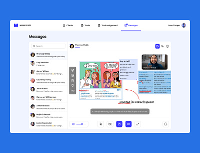 Managease - Online video call english homework messages online meeting remote study tutor ui video call web app