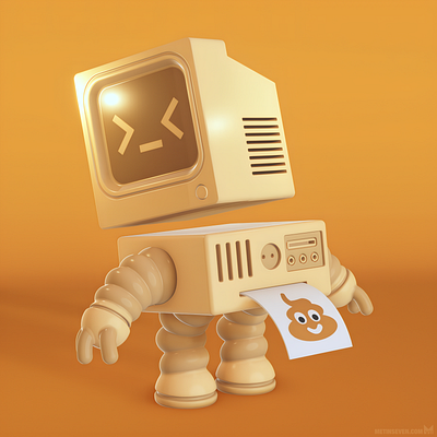 Retro-computer 3d character character design computer cute funny poo retro