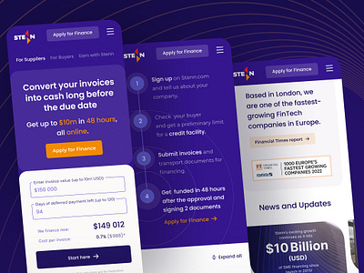 STENN. Corporate website - Mobile Adaptive analytics branding business case study corporate website dark theme data finance management fintech landing page marketing minimalism mobile purple startup typography ui user interface ux web design