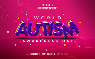 Autism Day'' 3D Editable Text Effect Style 3d text autism day action autism day effect new day ps ps effect psd psd text effect text effect style world autism day