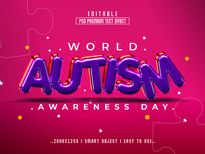 Autism Day'' 3D Editable Text Effect Style 3d text autism day action autism day effect new day ps ps effect psd psd text effect text effect style world autism day