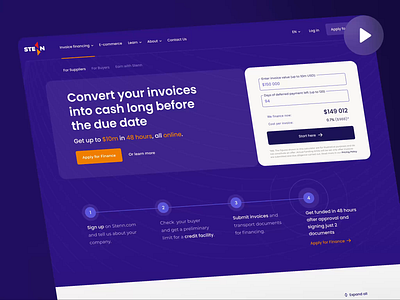 STENN. Corporate website - Homepage analytics animation branding business case study corporate website dark theme data finance management fintech landing page marketing minimalism purple startup typography ui user interface ux web design