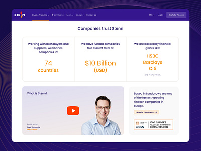 STENN. Corporate website - Trust analytics benefits business case study circular corporate website data finance management fintech landing page marketing minimalism purple startup typography ui user interface ux web design