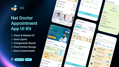 Doctor Online Appointment & Consultation App UI Kit clinic app design design system doctor appointment app free health app hospital app medical app messenger app mobile ui ui kit ux