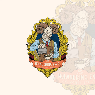 The Wandering Ewe Logo bar branding coffee design digital illustration drawing goat graphic design illustration logo logo badge logo design logo illustration logo retro logo vintage vector