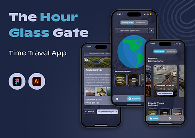 The Hour Glass Gate - A Time Travel App adventure app design case study design figma history illustration mobile design period time travel ui