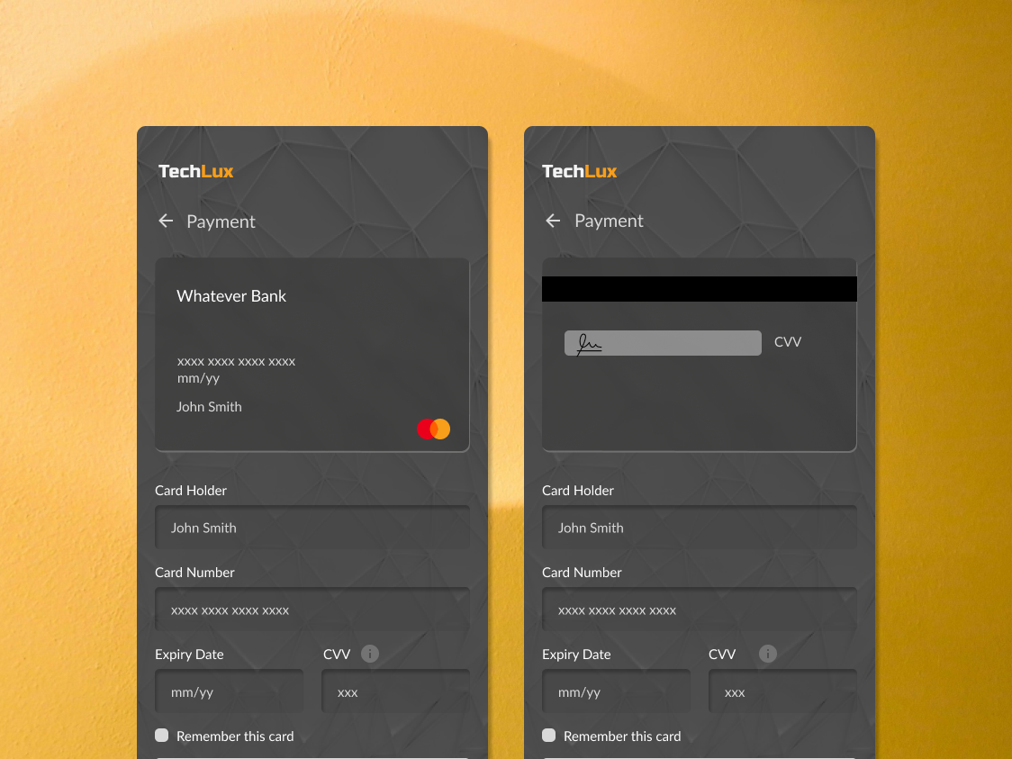 TechLux Credit Card Payment Page Design by Eda Hazal Tümer on Dribbble