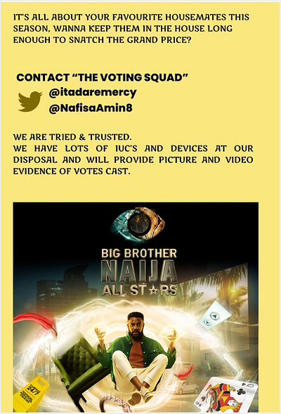 Flyer for voting services in a TV reality show. graphic design