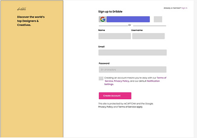 Dribble "sign up page" mock up graphic design ui