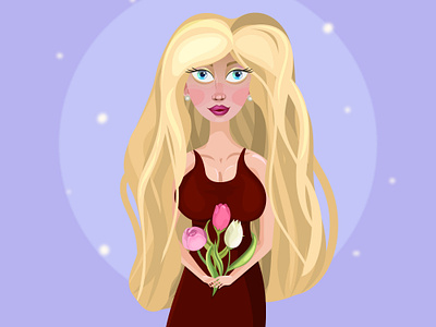 Illustration of a girl for International Women's Day 8 march beautiful woman blonde girl character cute character female female illustration flowers girl cartoon happy womens day illustration international womens day princess red dress tulips vector vector illustration woman celebrating woman dress womens day