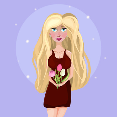 Illustration of a girl for International Women's Day 8 march beautiful woman blonde girl character cute character female female illustration flowers girl cartoon happy womens day illustration international womens day princess red dress tulips vector vector illustration woman celebrating woman dress womens day
