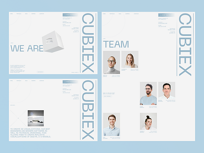 CUBIEX-3D visualization company, several pages of a website 3d aboutus anmation cube cubiex minimalizm team ui ux visualization weare
