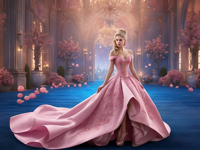 Cinderella in a stunning pink gown. 3d branding fairytalemagic graphic design leonardoaiart leonardoaicreation logo moderncinderella pinkelegance