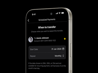 Scheduling a Transfer - Concept automate payment clean ui finance finance app fintech minimal ui mobile banking mobile ui pay later payment recurring payment repeat payment schedule payment schedule transfer scheduling a payment statement transfer ui uiux ux